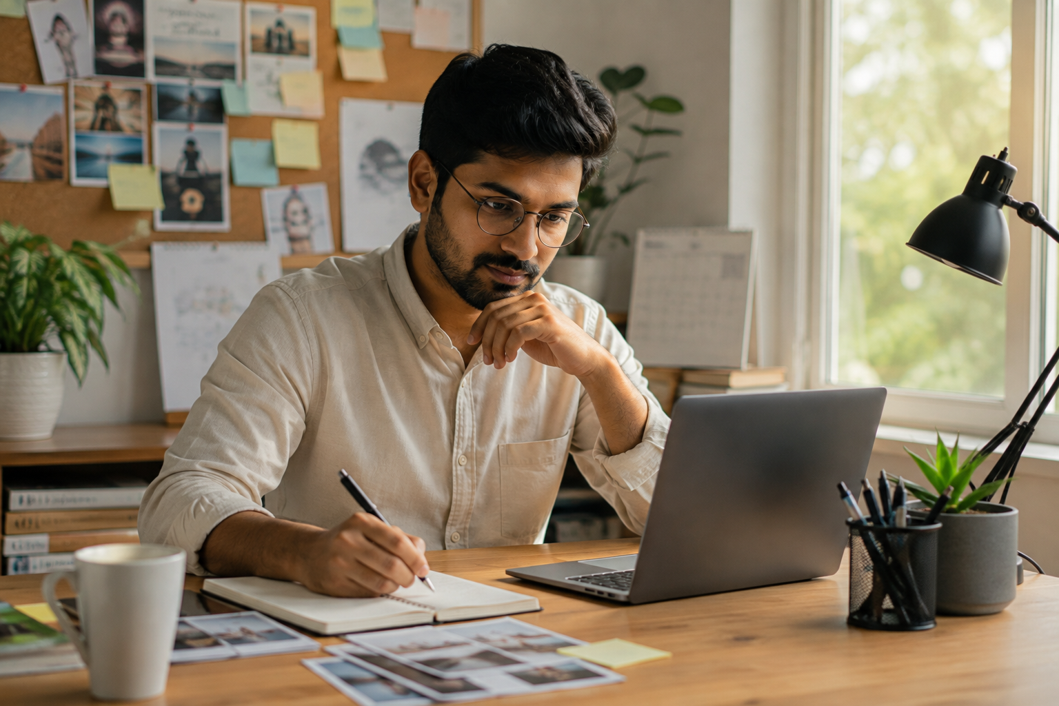 Content creator using AI to plan a publishing calendar