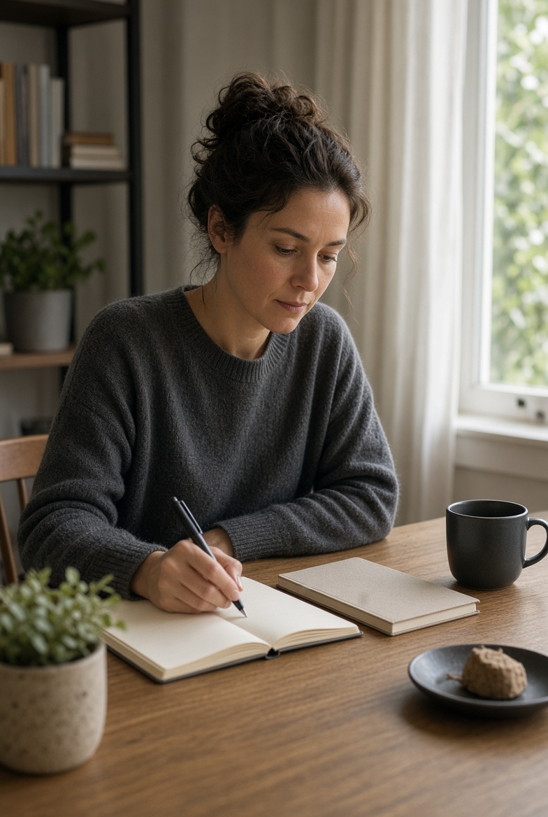 Person building self-discipline and healthy habits while working at a desk