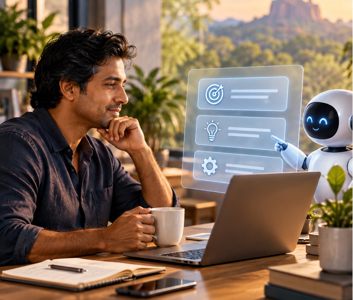Professional using AI to organize work and improve productivity